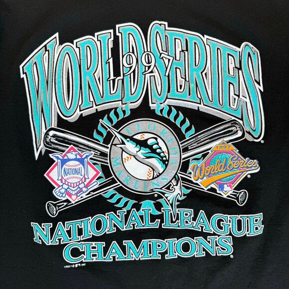 Vintage 1997 Florida Marlins World Series Champions T-Shirt Men L Black Tee MINT - Picture 2 of 10